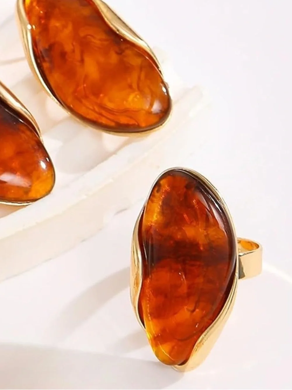 Golden Ember Abstract Cocktail Ring